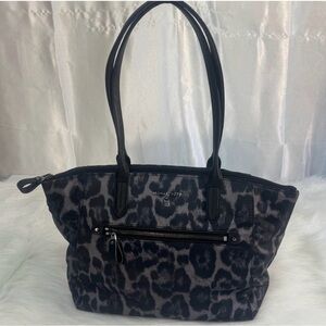 Michael Kors Kelsey Leopard Print Black and Gray Tote Bag with Leather Trim